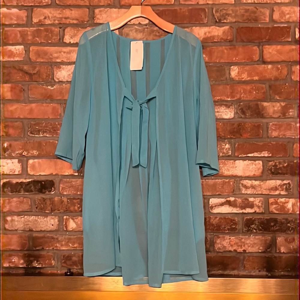 Penbrooke Swimwear Turquoise Sheer Tie Front Cover Up, NWT, One Size Fits Most